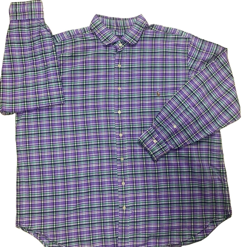 Polo Ralph Lauren Mens 2XB Big Plaid Shirt Purple Green Navy Cotton Button Down